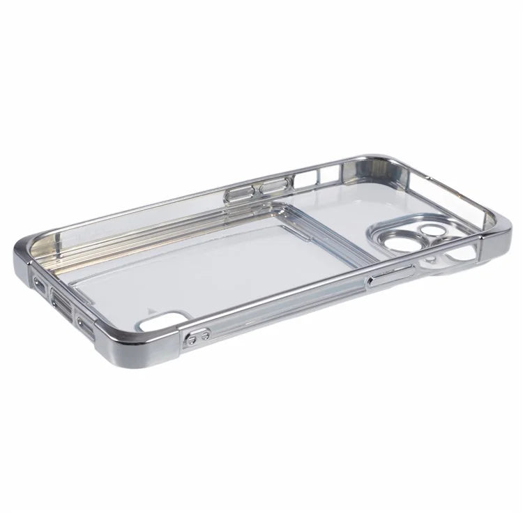 For iPhone 15 Plus Phone Case Card Slot Electroplating TPU Protective Cover