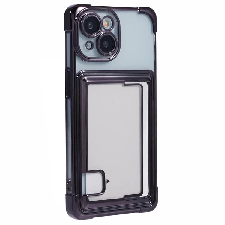 For iPhone 15 Plus Phone Case Card Slot Electroplating TPU Protective Cover