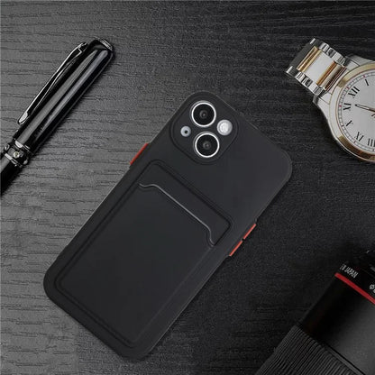 For iPhone 14 Plus Case Card Holder Soft TPU Protective Phone Cover