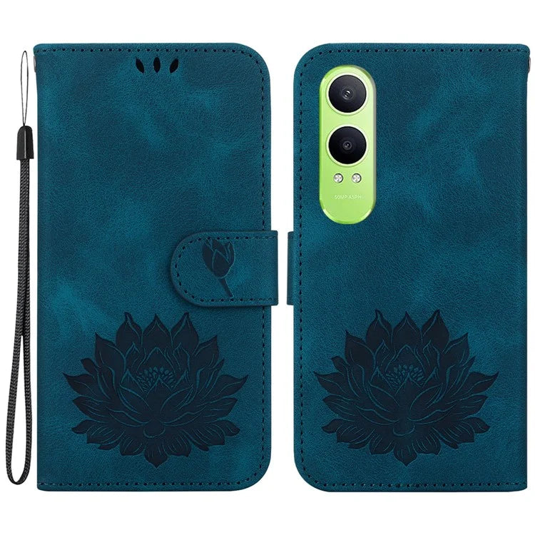 For Oppo K12x 5G (China) / OnePlus Nord CE4 Lite 5G Phone Case Lotus Imprint Leather Stand Wallet Cover