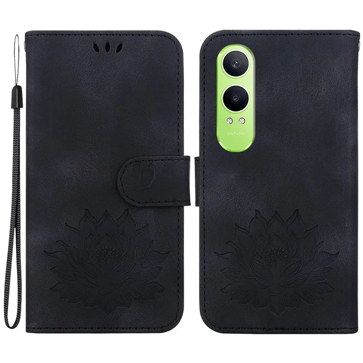 For Oppo K12x 5G (China) / OnePlus Nord CE4 Lite 5G Phone Case Lotus Imprint Leather Stand Wallet Cover