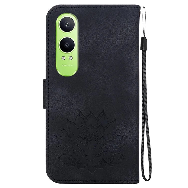 For Oppo K12x 5G (China) / OnePlus Nord CE4 Lite 5G Phone Case Lotus Imprint Leather Stand Wallet Cover