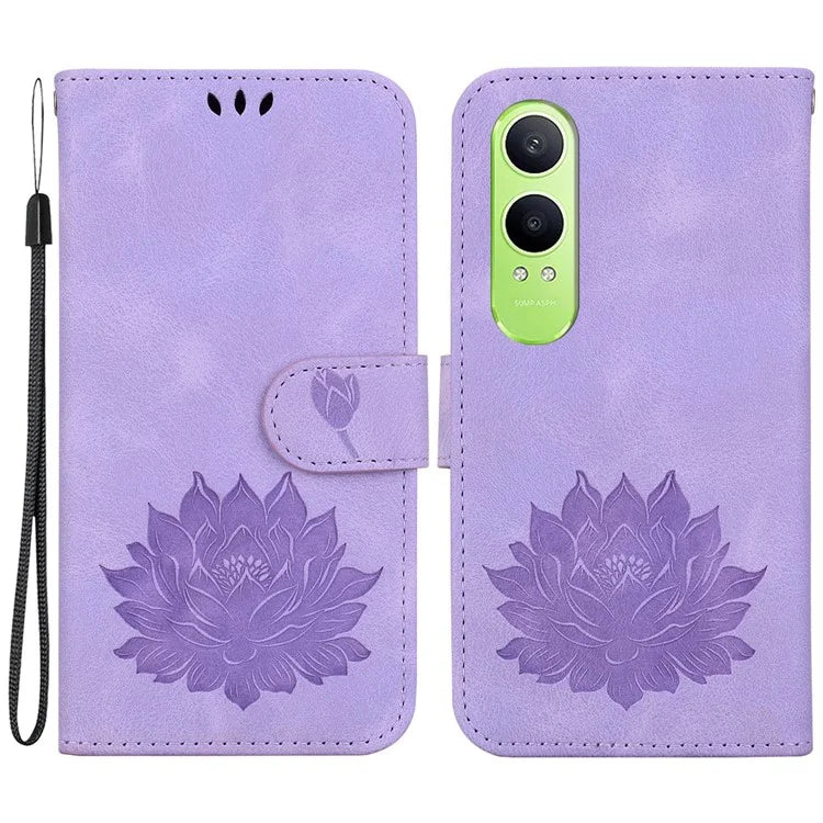For Oppo K12x 5G (China) / OnePlus Nord CE4 Lite 5G Phone Case Lotus Imprint Leather Stand Wallet Cover