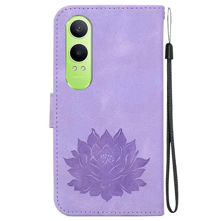For Oppo K12x 5G (China) / OnePlus Nord CE4 Lite 5G Phone Case Lotus Imprint Leather Stand Wallet Cover