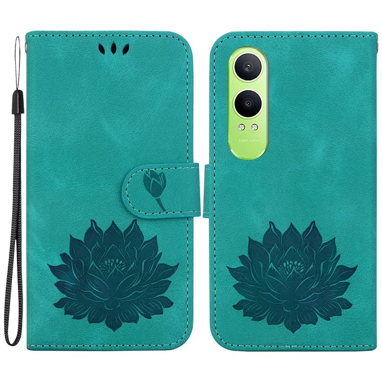 For Oppo K12x 5G (China) / OnePlus Nord CE4 Lite 5G Phone Case Lotus Imprint Leather Stand Wallet Cover