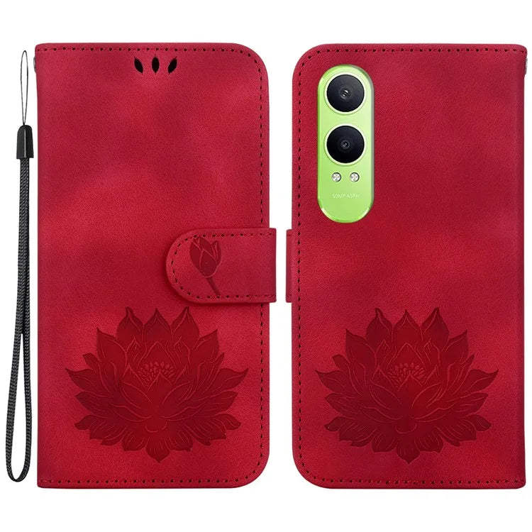 For Oppo K12x 5G (China) / OnePlus Nord CE4 Lite 5G Phone Case Lotus Imprint Leather Stand Wallet Cover