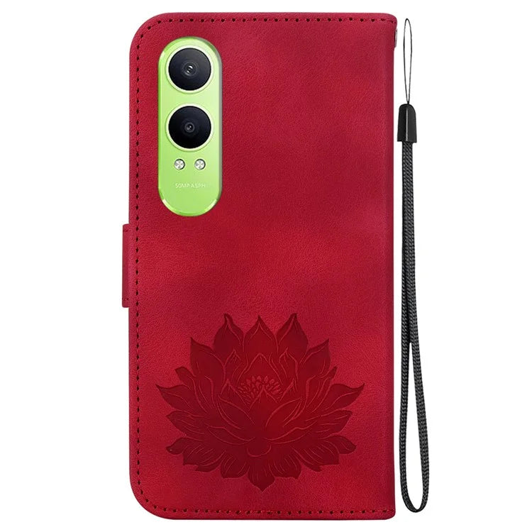 For Oppo K12x 5G (China) / OnePlus Nord CE4 Lite 5G Phone Case Lotus Imprint Leather Stand Wallet Cover