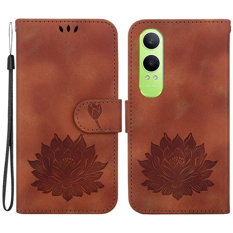 For Oppo K12x 5G (China) / OnePlus Nord CE4 Lite 5G Phone Case Lotus Imprint Leather Stand Wallet Cover