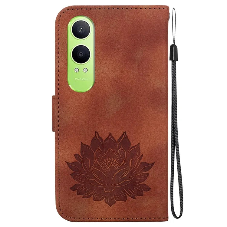 For Oppo K12x 5G (China) / OnePlus Nord CE4 Lite 5G Phone Case Lotus Imprint Leather Stand Wallet Cover