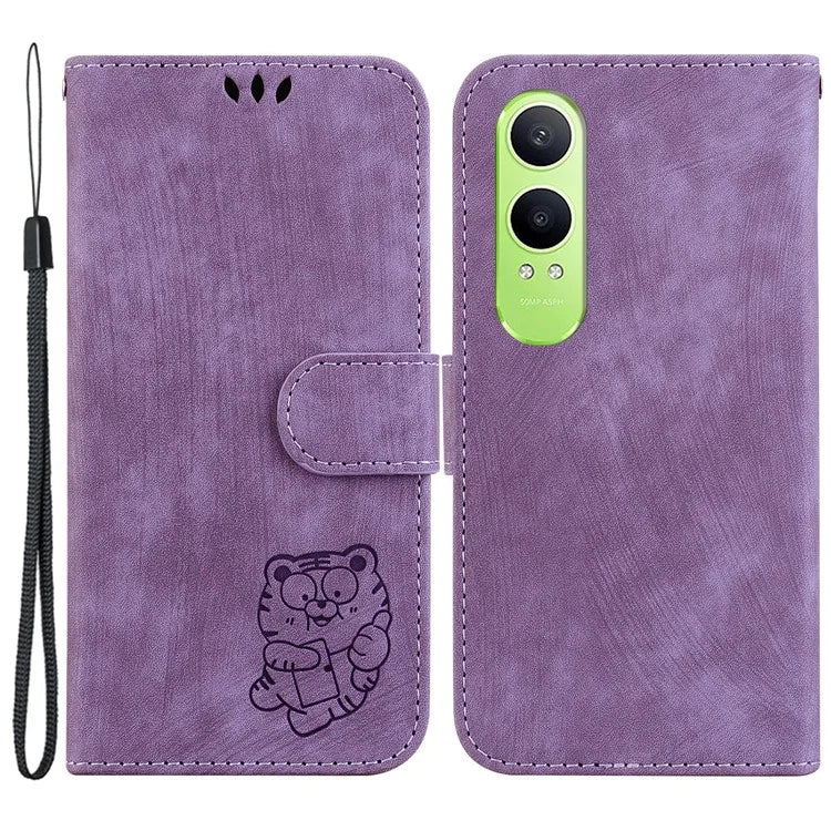 For Oppo K12x 5G (China) / OnePlus Nord CE4 Lite 5G Stand Case Cute Tiger Imprint Leather Wallet Phone Cover