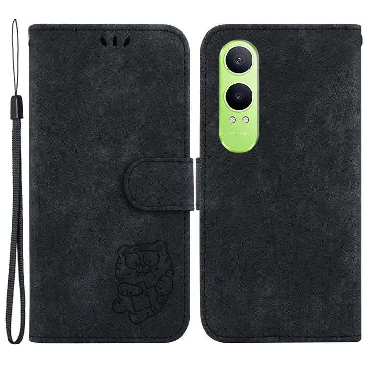 For Oppo K12x 5G (China) / OnePlus Nord CE4 Lite 5G Stand Case Cute Tiger Imprint Leather Wallet Phone Cover
