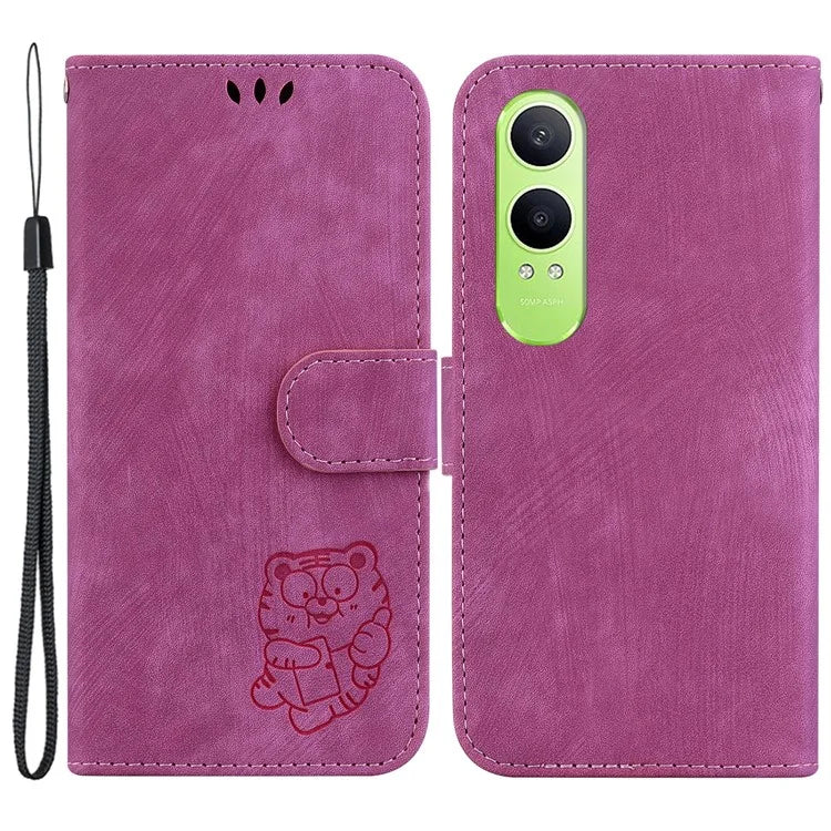 For Oppo K12x 5G (China) / OnePlus Nord CE4 Lite 5G Stand Case Cute Tiger Imprint Leather Wallet Phone Cover