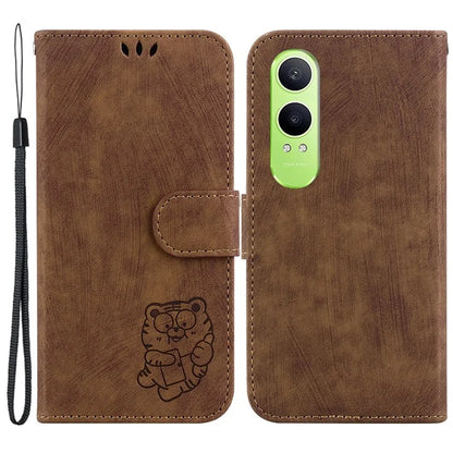 For Oppo K12x 5G (China) / OnePlus Nord CE4 Lite 5G Stand Case Cute Tiger Imprint Leather Wallet Phone Cover
