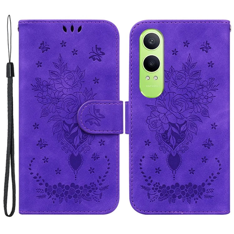 For Oppo K12x 5G (China) / OnePlus Nord CE4 Lite 5G Wallet Case PU Leather Phone Cover Butterfly Flower Imprint