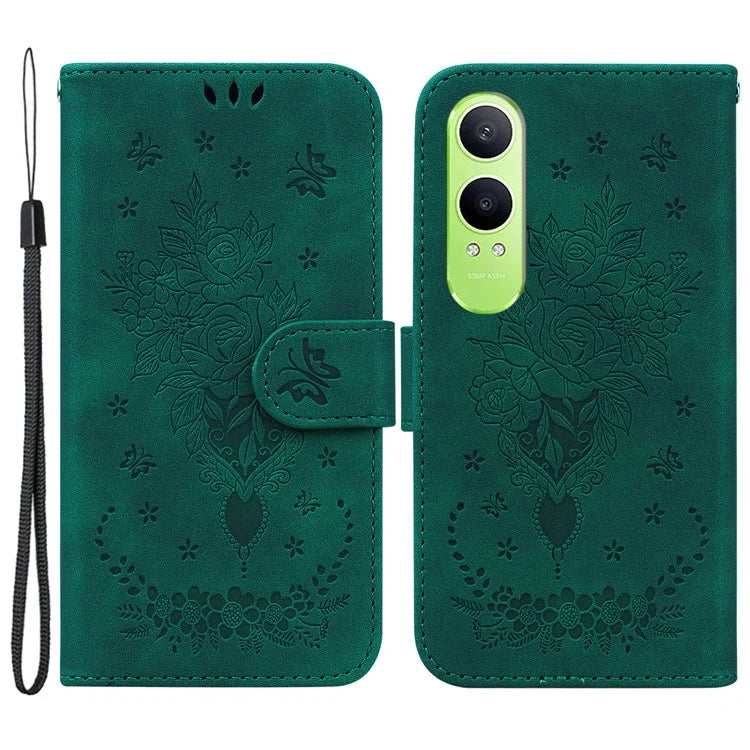 For Oppo K12x 5G (China) / OnePlus Nord CE4 Lite 5G Wallet Case PU Leather Phone Cover Butterfly Flower Imprint