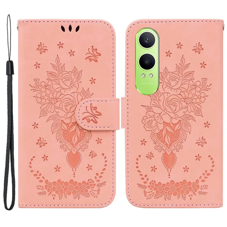For Oppo K12x 5G (China) / OnePlus Nord CE4 Lite 5G Wallet Case PU Leather Phone Cover Butterfly Flower Imprint
