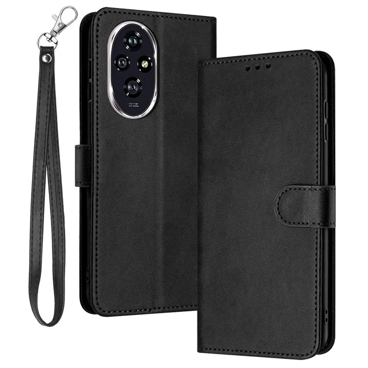 For Honor 200 Pro 5G Case Calf Texture Leather Phone Cover with Wrist Strap