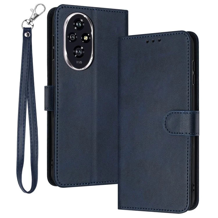 For Honor 200 Pro 5G Case Calf Texture Leather Phone Cover with Wrist Strap