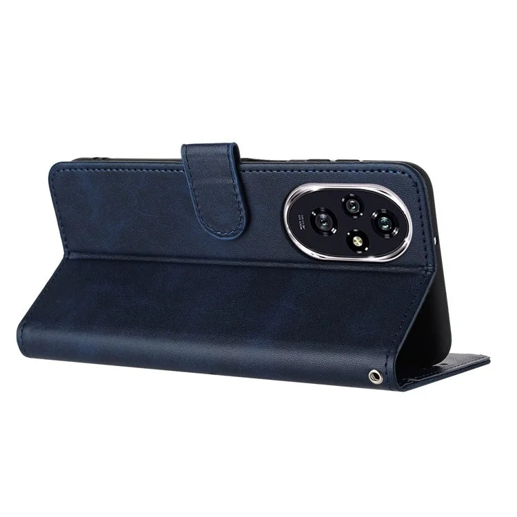 For Honor 200 Pro 5G Case Calf Texture Leather Phone Cover with Wrist Strap