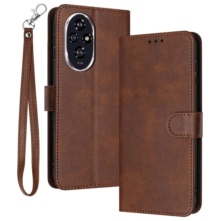 For Honor 200 Pro 5G Case Calf Texture Leather Phone Cover with Wrist Strap