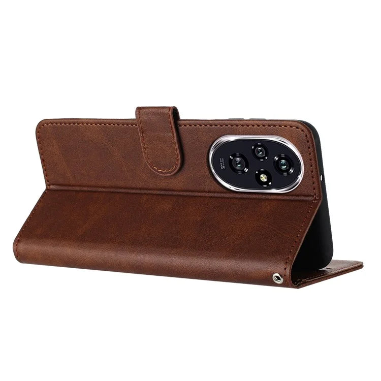 For Honor 200 Pro 5G Case Calf Texture Leather Phone Cover with Wrist Strap