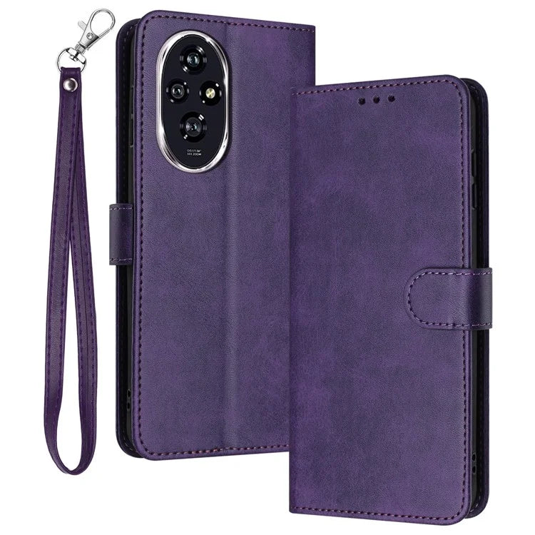 For Honor 200 Pro 5G Case Calf Texture Leather Phone Cover with Wrist Strap