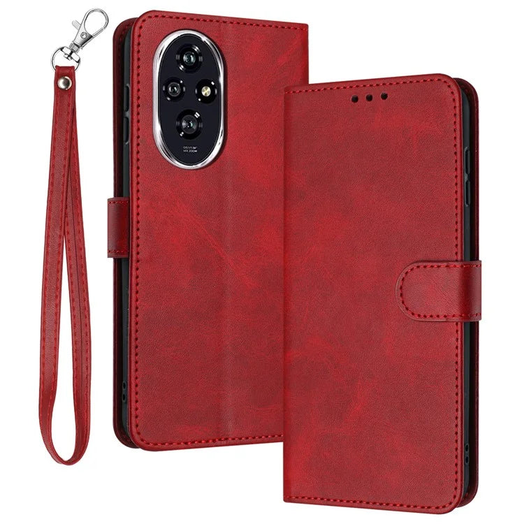 For Honor 200 Pro 5G Case Calf Texture Leather Phone Cover with Wrist Strap