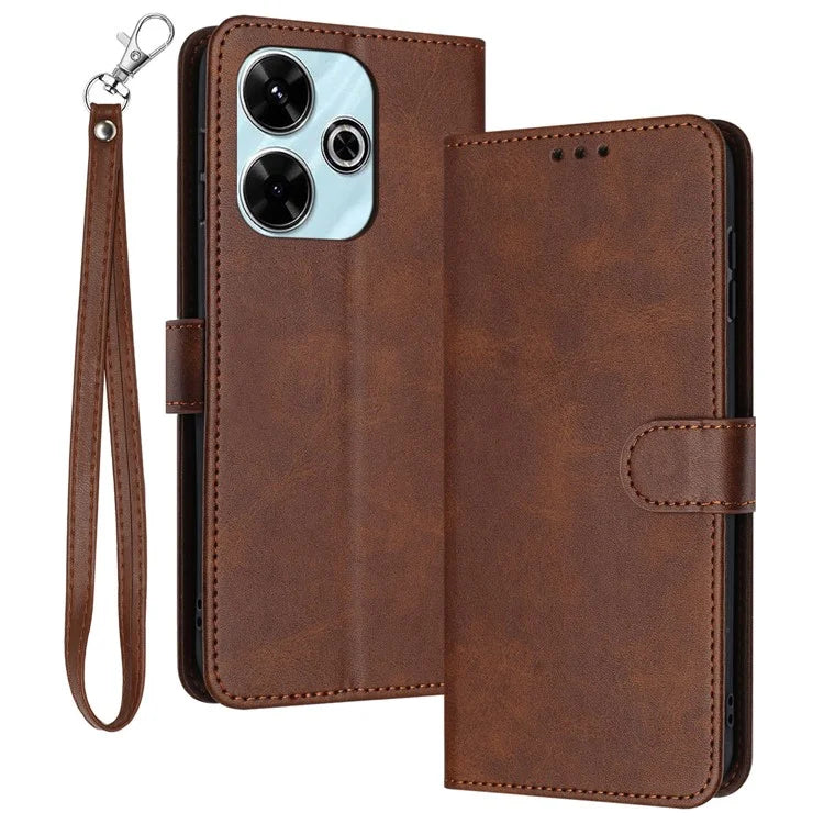 For Xiaomi Redmi 13 5G / 13 4G / Note 13R 5G / Poco M6 4G Case Folio Flip PU Leather Phone Cover Calf Texture