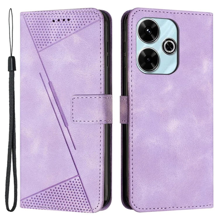 For Xiaomi Redmi 13 5G / 13 4G / Note 13R 5G / Poco M6 4G Case Triangle Imprinted Leather Stand Phone Cover