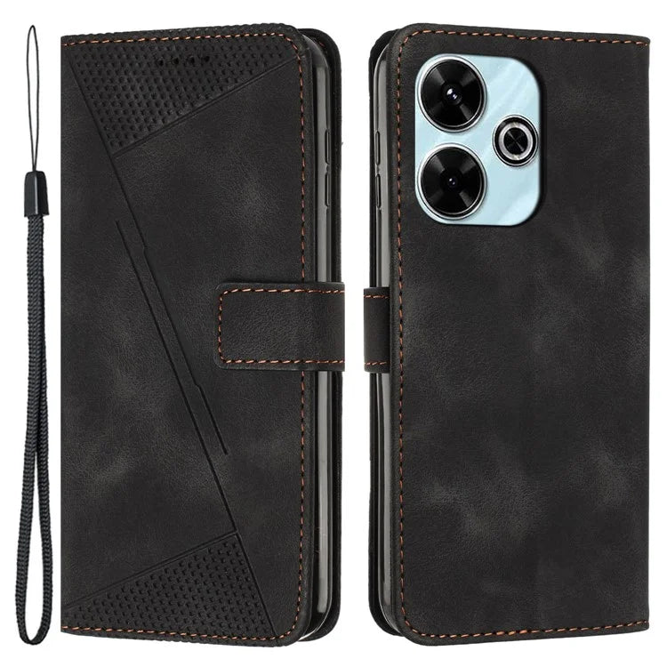 For Xiaomi Redmi 13 5G / 13 4G / Note 13R 5G / Poco M6 4G Case Triangle Imprinted Leather Stand Phone Cover