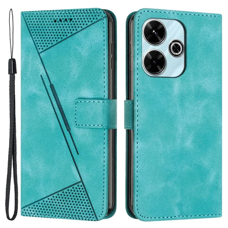 For Xiaomi Redmi 13 5G / 13 4G / Note 13R 5G / Poco M6 4G Case Triangle Imprinted Leather Stand Phone Cover