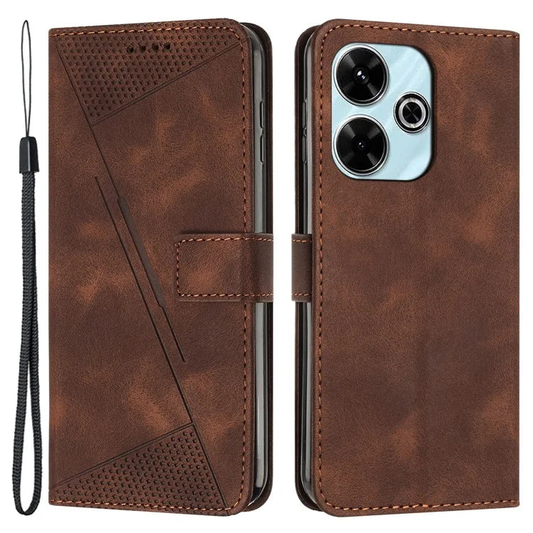 For Xiaomi Redmi 13 5G / 13 4G / Note 13R 5G / Poco M6 4G Case Triangle Imprinted Leather Stand Phone Cover
