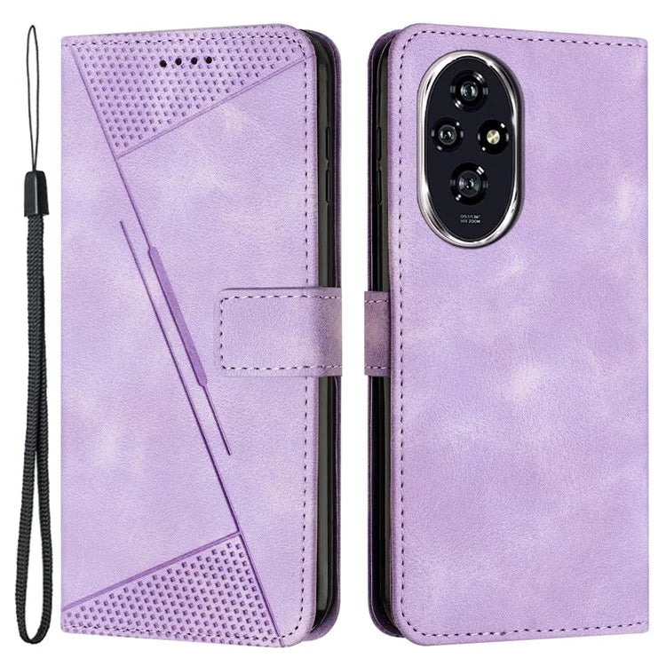 For Honor 200 5G Leather Case Wrist Strap Protective Phone Cover Triangle Pattern Imprinted