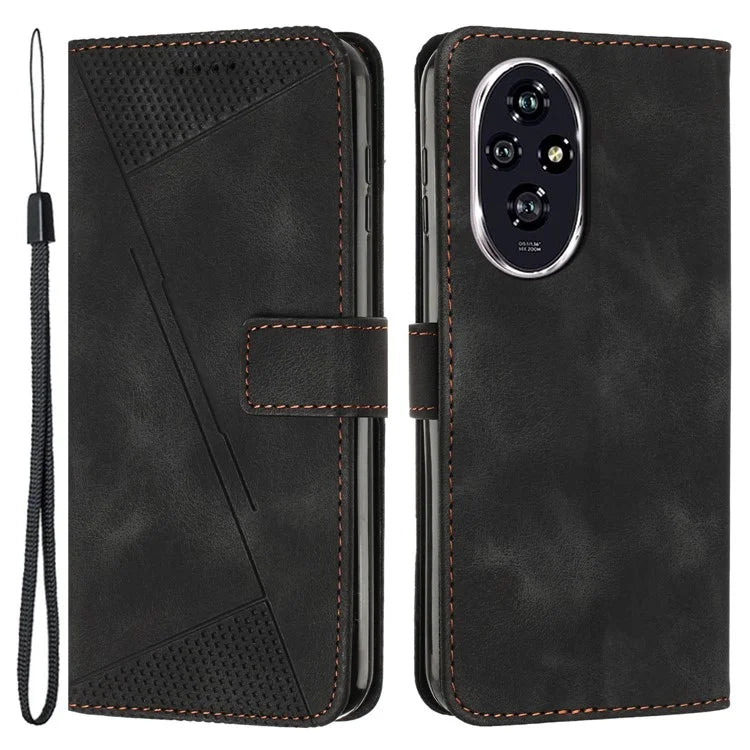 For Honor 200 5G Leather Case Wrist Strap Protective Phone Cover Triangle Pattern Imprinted