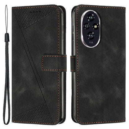 For Honor 200 5G Leather Case Wrist Strap Protective Phone Cover Triangle Pattern Imprinted