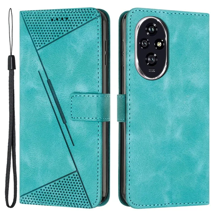 For Honor 200 5G Leather Case Wrist Strap Protective Phone Cover Triangle Pattern Imprinted