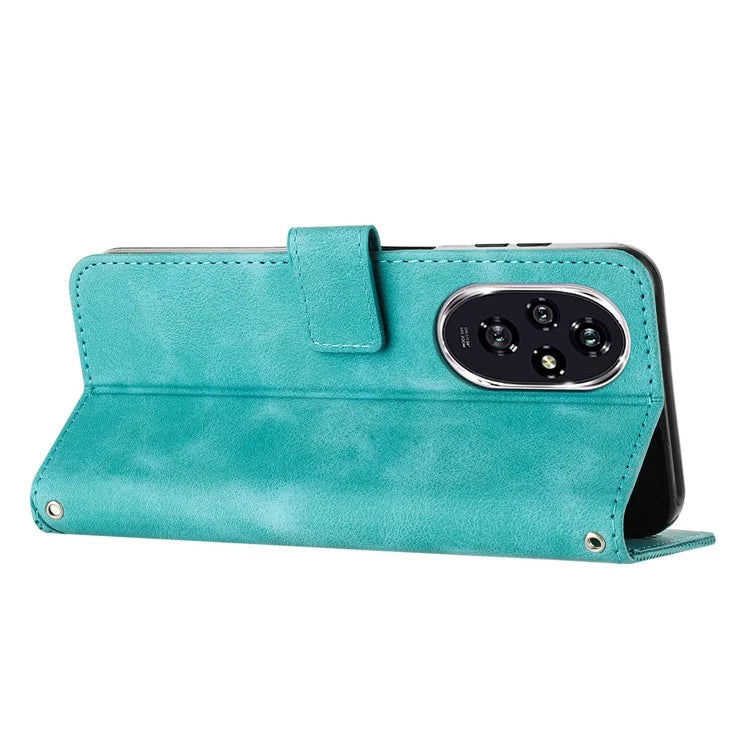 For Honor 200 5G Leather Case Wrist Strap Protective Phone Cover Triangle Pattern Imprinted