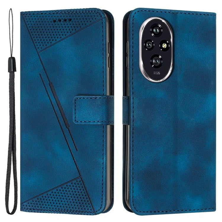 For Honor 200 5G Leather Case Wrist Strap Protective Phone Cover Triangle Pattern Imprinted