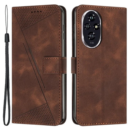 For Honor 200 5G Leather Case Wrist Strap Protective Phone Cover Triangle Pattern Imprinted