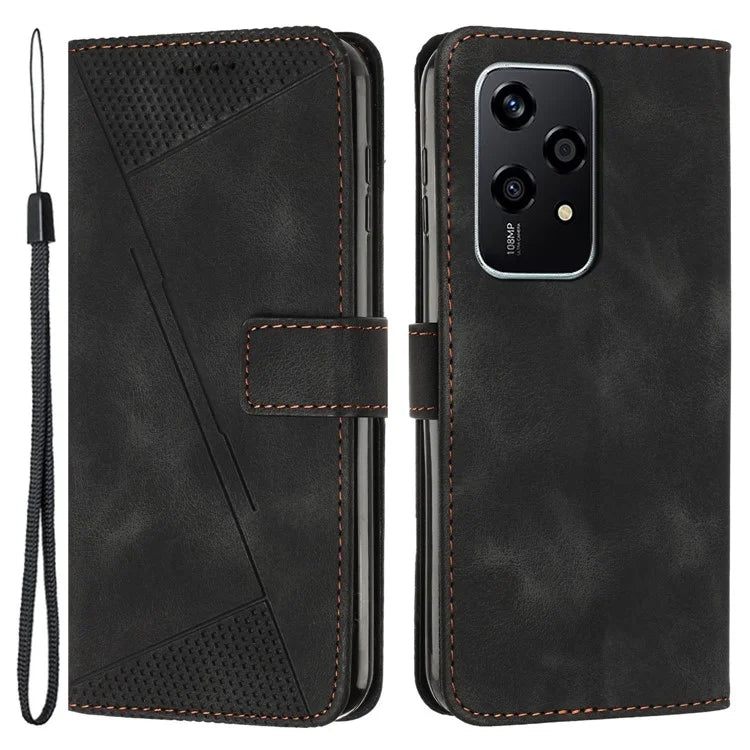 For Honor 200 Lite Wallet Cover Triangle Pattern Leather Phone Case