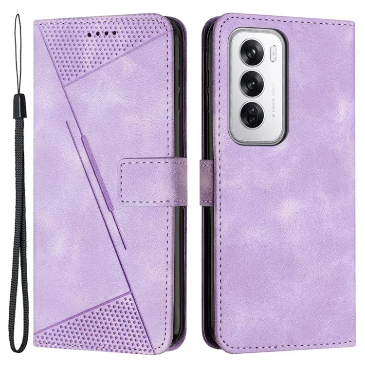 For Oppo Reno12 5G (Global) Case Triangle Pattern Leather Folding Stand Phone Cover
