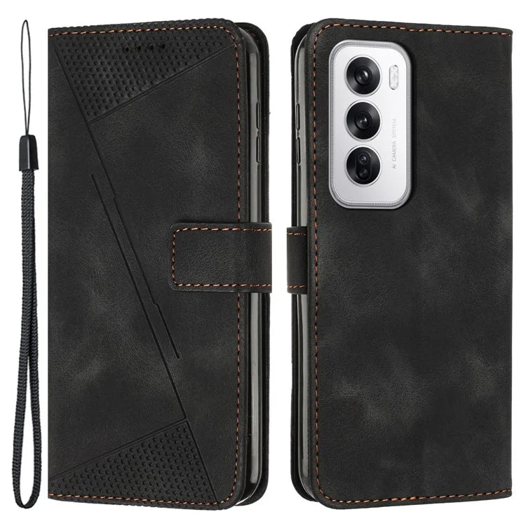 For Oppo Reno12 5G (Global) Case Triangle Pattern Leather Folding Stand Phone Cover
