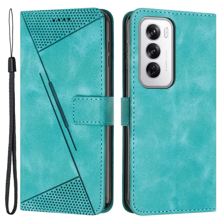 For Oppo Reno12 5G (Global) Case Triangle Pattern Leather Folding Stand Phone Cover