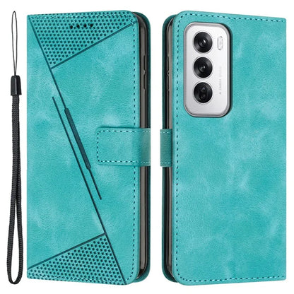 For Oppo Reno12 5G (Global) Case Triangle Pattern Leather Folding Stand Phone Cover