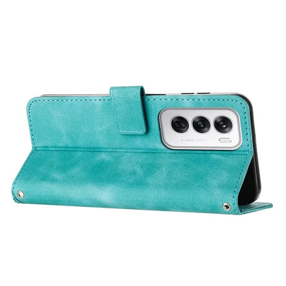 For Oppo Reno12 5G (Global) Case Triangle Pattern Leather Folding Stand Phone Cover