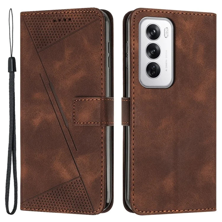 For Oppo Reno12 5G (Global) Case Triangle Pattern Leather Folding Stand Phone Cover