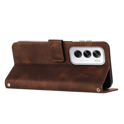 For Oppo Reno12 5G (Global) Case Triangle Pattern Leather Folding Stand Phone Cover
