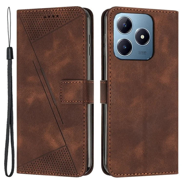 For Realme C63 4G / C61 4G / Note 60 Case Triangle Leather Phone Cover Stand Wrist Strap