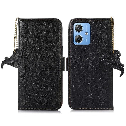 For Motorola Moto G64 5G Case RFID Blocking Genuine Cow Phone Cover Ostrich Texture