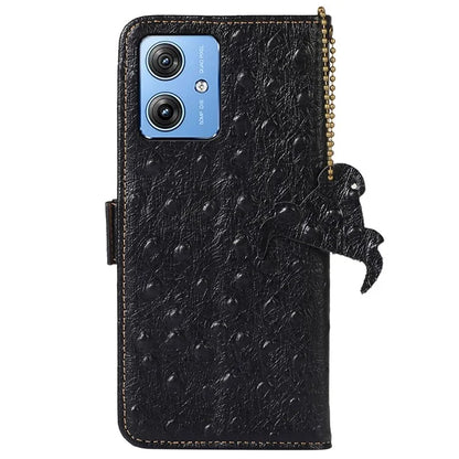 For Motorola Moto G64 5G Case RFID Blocking Genuine Cow Phone Cover Ostrich Texture